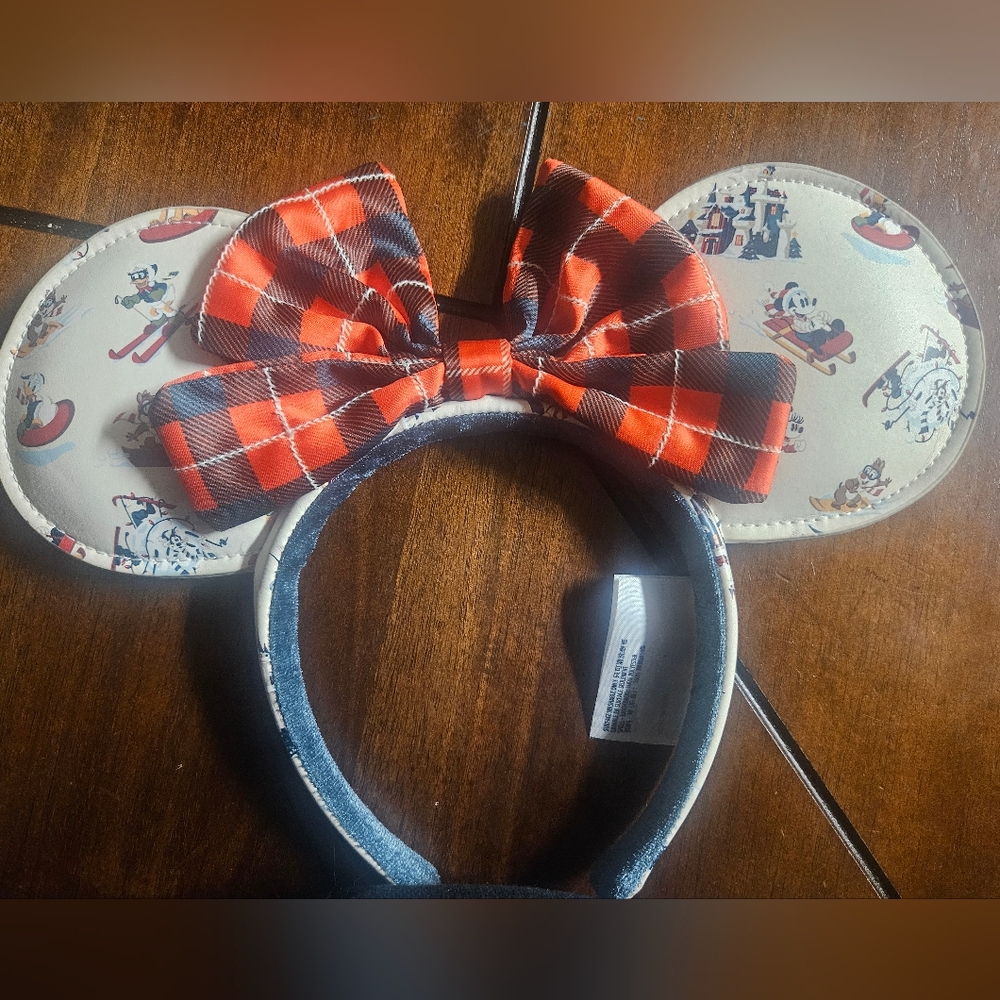 Disney Christmas Mickey Ears With Plaid Bow